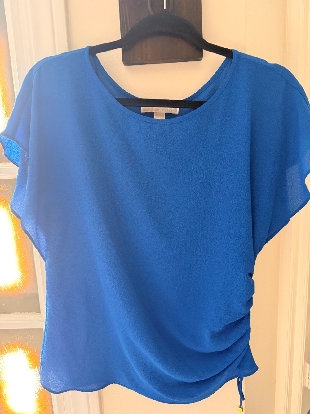 Michael Michael Kors Blue Ruched Side Blouse Size Small